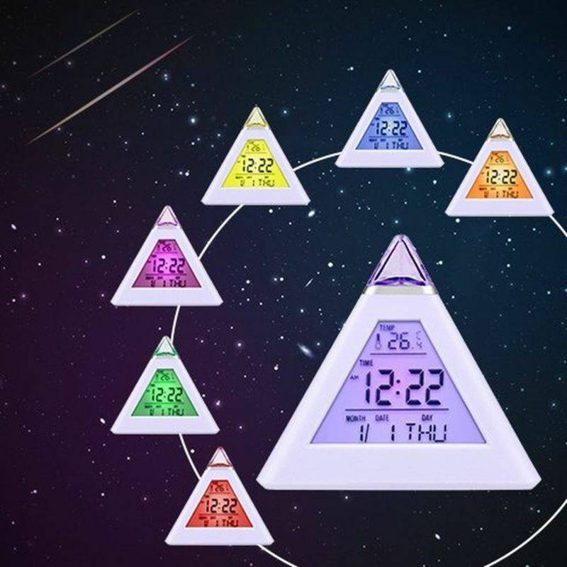 7 Colors Colorful Pyramid LCD Alarm Clock Night Light Thermometer Digital Wall Clock Changeable Led Clock Home Decor Accessorier 7 Colors Colorful Pyramid LCD Alarm Clock Night Light Thermometer Digital Wall Clock Changeable Led Clock Home Decor Accessorier