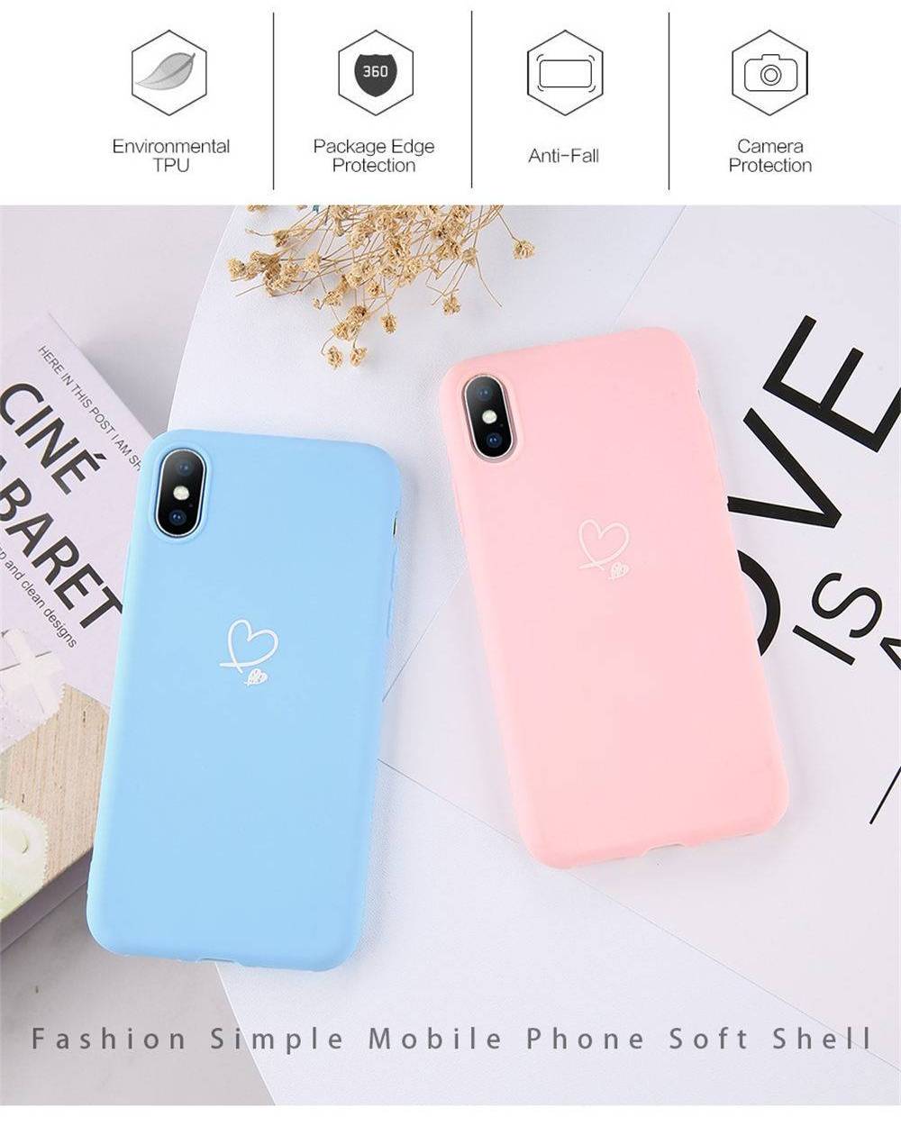 Lovebay Colorful Love Heart Case For iPhone 6 6S 7 8 Plus 11 Pro X XR XS Max 5 5s SE Candy Color Phone Case Soft TPU Back Cover