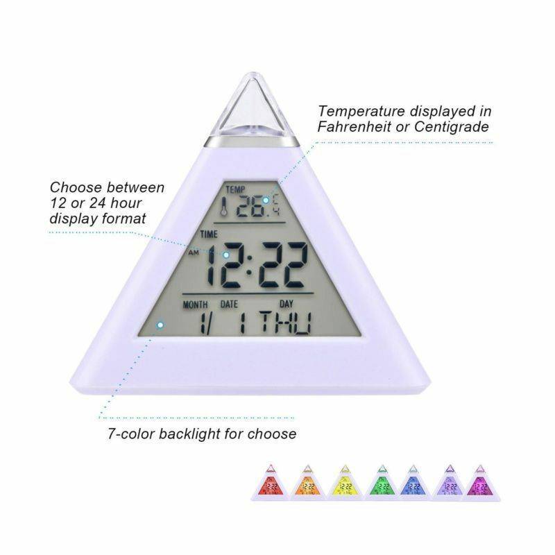 7 Colors Colorful Pyramid LCD Alarm Clock Night Light Thermometer Digital Wall Clock Changeable Led Clock Home Decor Accessorier 7 Colors Colorful Pyramid LCD Alarm Clock Night Light Thermometer Digital Wall Clock Changeable Led Clock Home Decor Accessorier