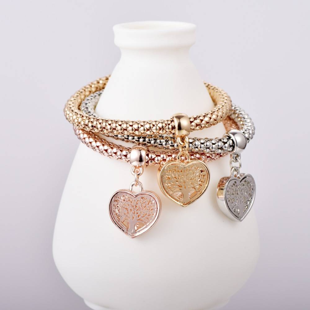 "TREE OF LIFE" Heart edition Charm Bracelets For Women Gold Color 2019 Ethnic Love Crystal Bracelets & Bangles B158