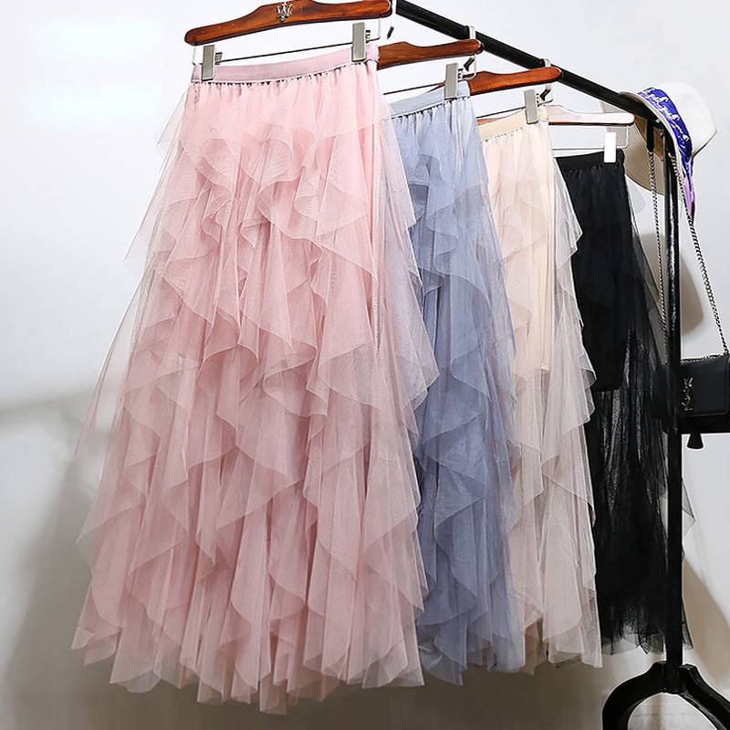 Falda De Tul Mujer - Cintura Alta, Midi, Negra, Multicolor, Para Fiestas Y Disfraces