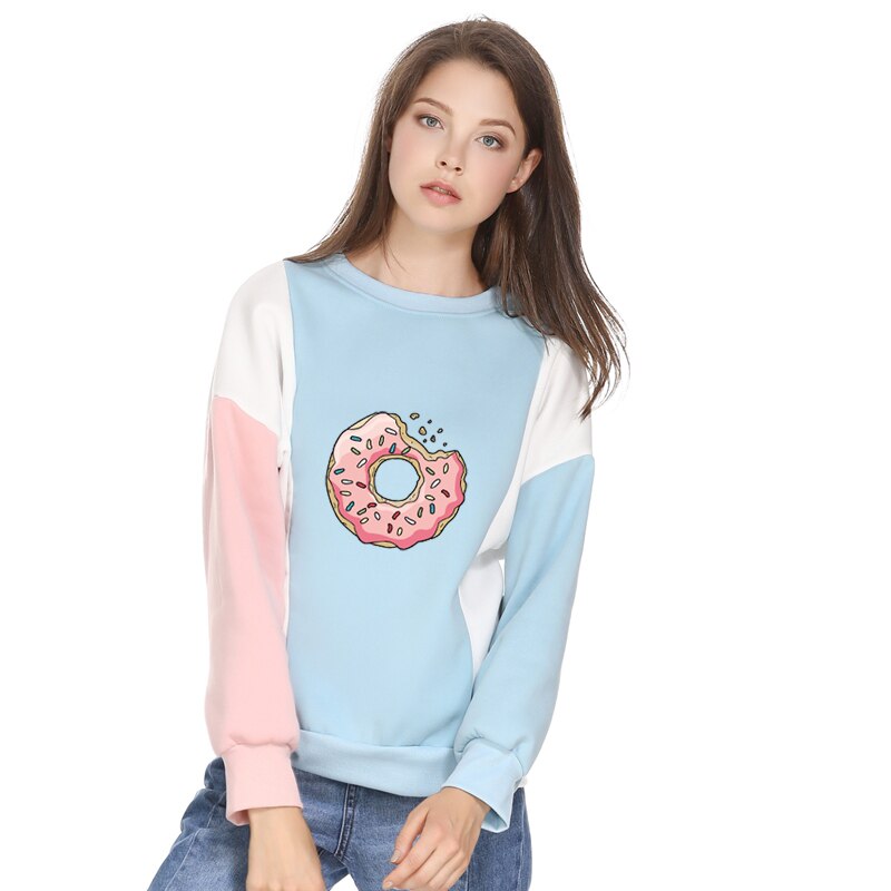 Women Sweatshirt Harajuku Kawaii Donuts Printing Cute Hoodies Patchwork Pastel Contrast Color O-neck Winter Autumn Clothing Top Women Sweatshirt Harajuku Kawaii Donuts Printing Cute Hoodies Patchwork Pastel Contrast Color O-neck Winter Autumn Clothing Top