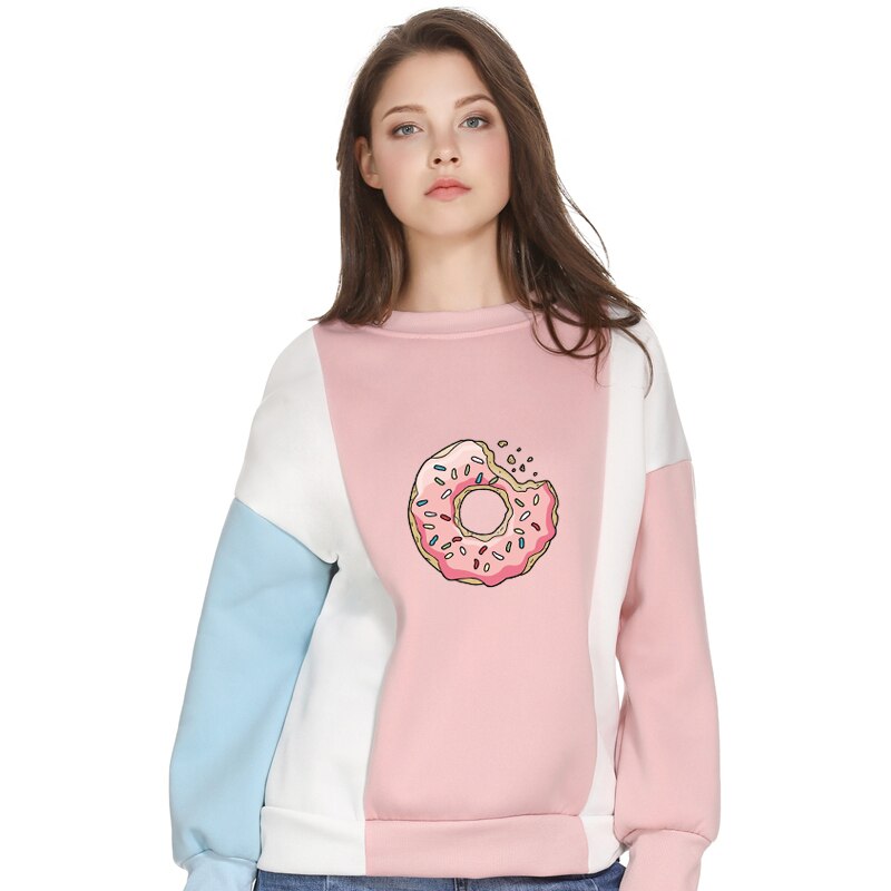 Women Sweatshirt Harajuku Kawaii Donuts Printing Cute Hoodies Patchwork Pastel Contrast Color O-neck Winter Autumn Clothing Top Women Sweatshirt Harajuku Kawaii Donuts Printing Cute Hoodies Patchwork Pastel Contrast Color O-neck Winter Autumn Clothing Top