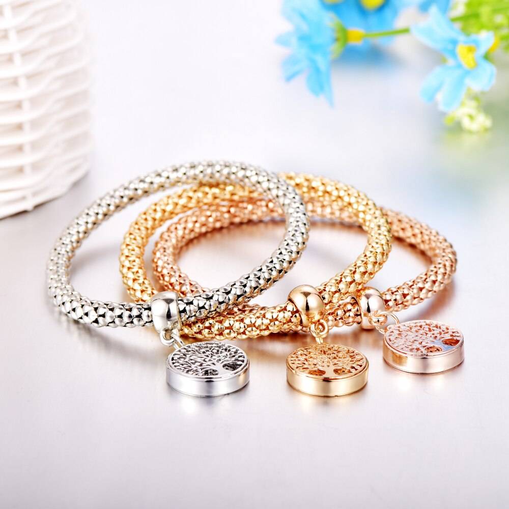 Classic Gold Color Tree of Life Charm Bracelets For Women filled with Austrian Crystals Rhinestone Bracelet Femme Handmade B144 