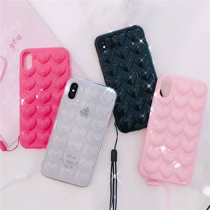 Ottwn 3D Love Heart Case For iPhone 11 Pro Max XR XS Max 7 8 6 6S Plus Candy Color With Lanyard Strap Silicone Soft Back Cover Phone Cases Material : For iPhone 11|For iPhone 11 Pro|For iPhone 11Pro Max|For iPhone 6 or 6s|For 6Plus or 6s Plus|For iPhone 7|For iPhone 7 Plus|For iPhone 8|For iPhone 8 Plus|For iPhone X|For iPhone XS|For iPhone XS Max|For iPhone XR 