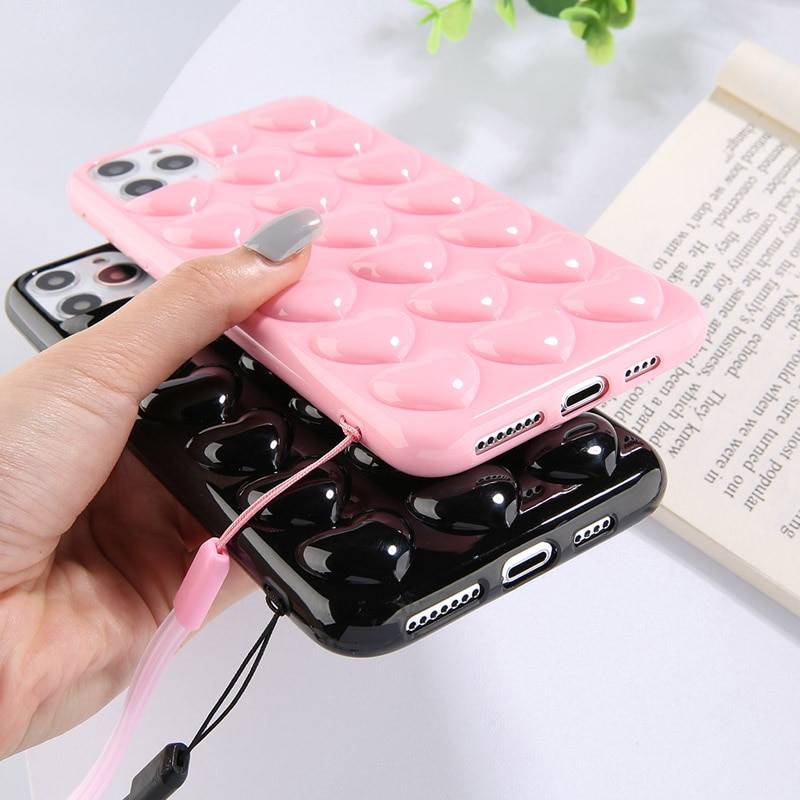 Ottwn 3D Love Heart Case For iPhone 11 Pro Max XR XS Max 7 8 6 6S Plus Candy Color With Lanyard Strap Silicone Soft Back Cover Phone Cases Material : For iPhone 11|For iPhone 11 Pro|For iPhone 11Pro Max|For iPhone 6 or 6s|For 6Plus or 6s Plus|For iPhone 7|For iPhone 7 Plus|For iPhone 8|For iPhone 8 Plus|For iPhone X|For iPhone XS|For iPhone XS Max|For iPhone XR 