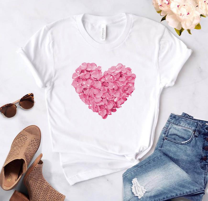 pink heart flower Print Women tshirt Cotton Casual Funny t shirt Gift 90s Lady Yong Girl Drop Ship PKT-894 Women's Clothing Color: White Size: XXS|S|M|L|XL|XXL|XXXL 