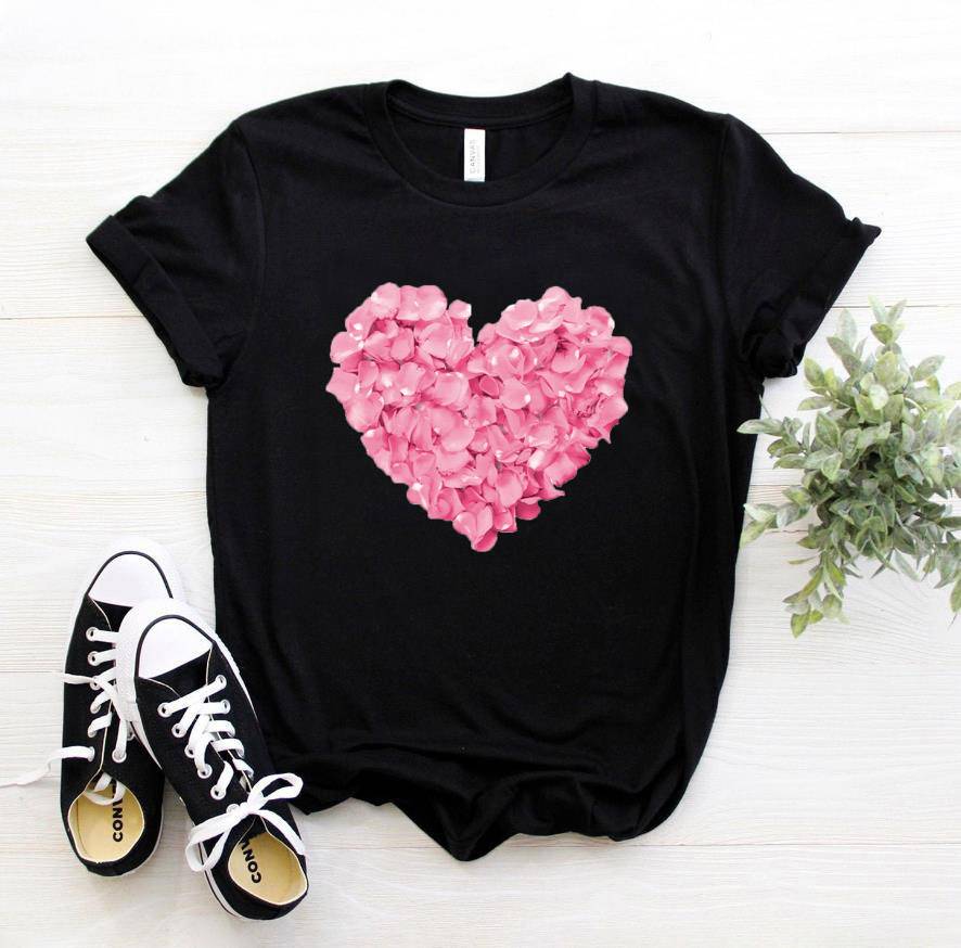 pink heart flower Print Women tshirt Cotton Casual Funny t shirt Gift 90s Lady Yong Girl Drop Ship PKT-894 Women's Clothing Color : Black|White 