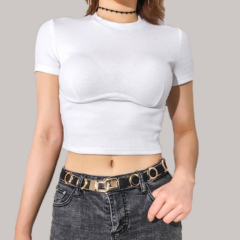 SUCHCUTE Female T-Shirt Crop Top White Shirt Strap Poleras Mujer De Moda 2019 Summer Polera Blanca Hot Casual Korean Style Women Color : white tee 