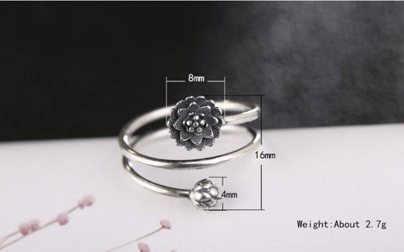 Lotus Flower New products Promotions 925 Sterling Silver Lotus Rings Creative Flower Simple Fashion Jewelry For Women VRS2307 Ring Size : Resizable 