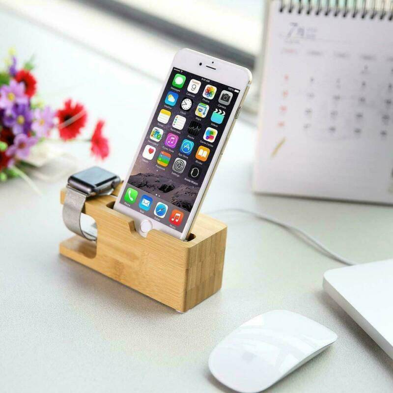 Charging Dock Stand Station Bamboo Base Charger Holder For Apple Watch iWatch iPhone Bamboo 