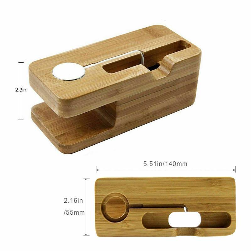 Charging Dock Stand Station Bamboo Base Charger Holder For Apple Watch iWatch iPhone Bamboo Phone Accessories 