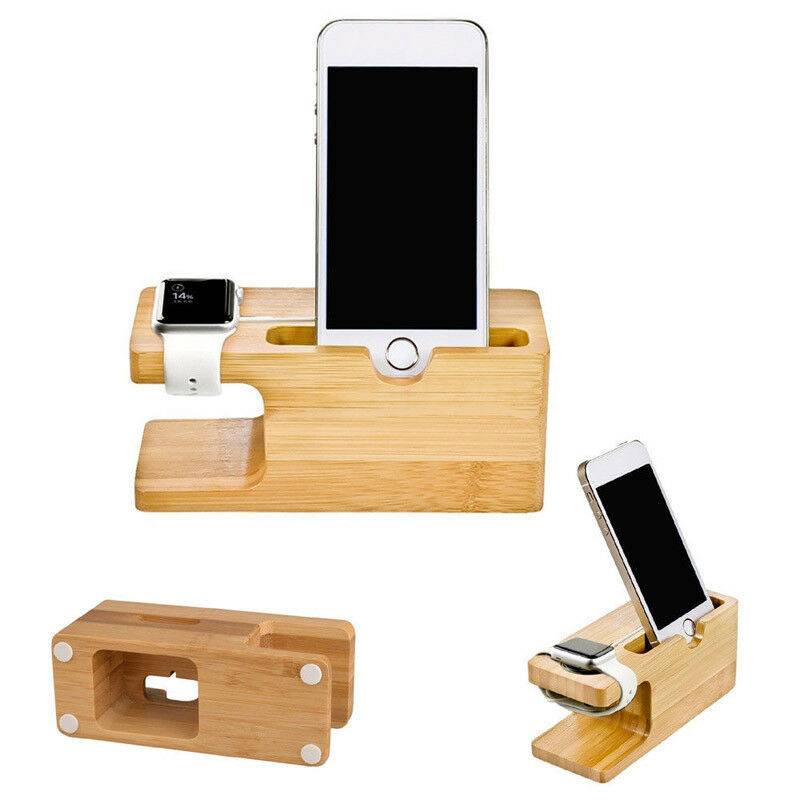 Charging Dock Stand Station Bamboo Base Charger Holder For Apple Watch iWatch iPhone Bamboo Phone Accessories 