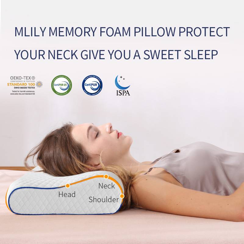 Mlily Memory Foam Bed Orthopedic Pillow for Neck Pain Sleeping with Embroidered Pillowcase 60*30cm